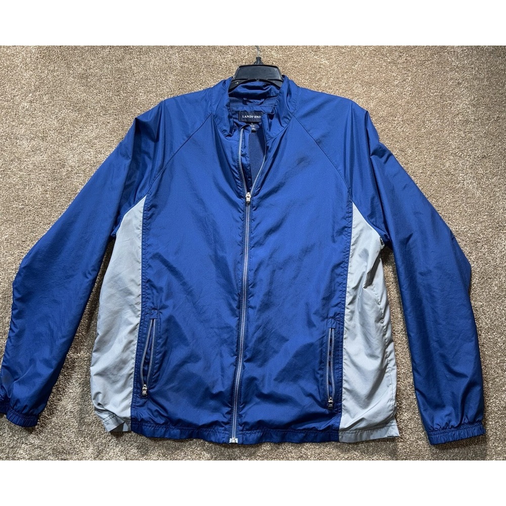 Lands End Men's Rain Jacket Windbreaker Large 42-44‎ - Blue Gray